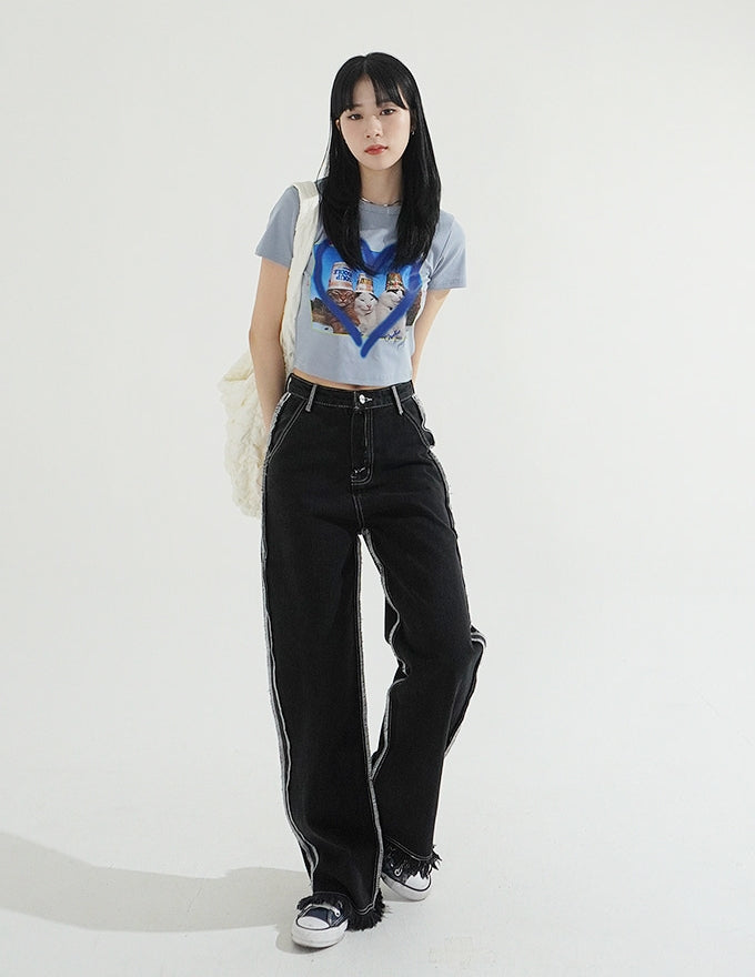 Double Side Seam Cutting Denim Pants