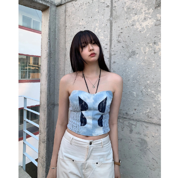 DENIM CORSET TUBE TOP_LIGHT BLUE