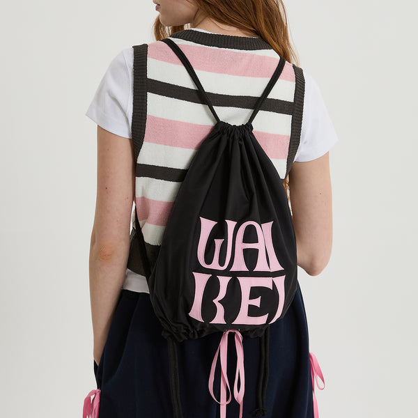 Logo applique ribbon string bag