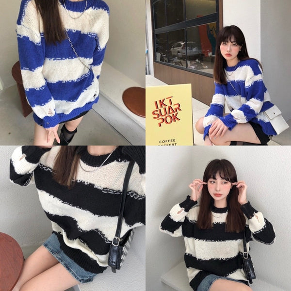 #T24121 Autumn and winter knitted striped simple style top(3colors)