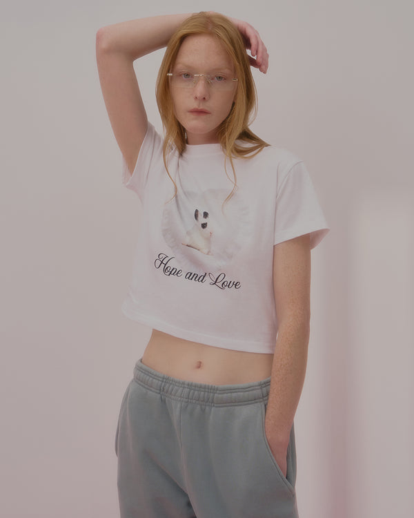 HEART RABBIT CROP TSHIRT-WHITE