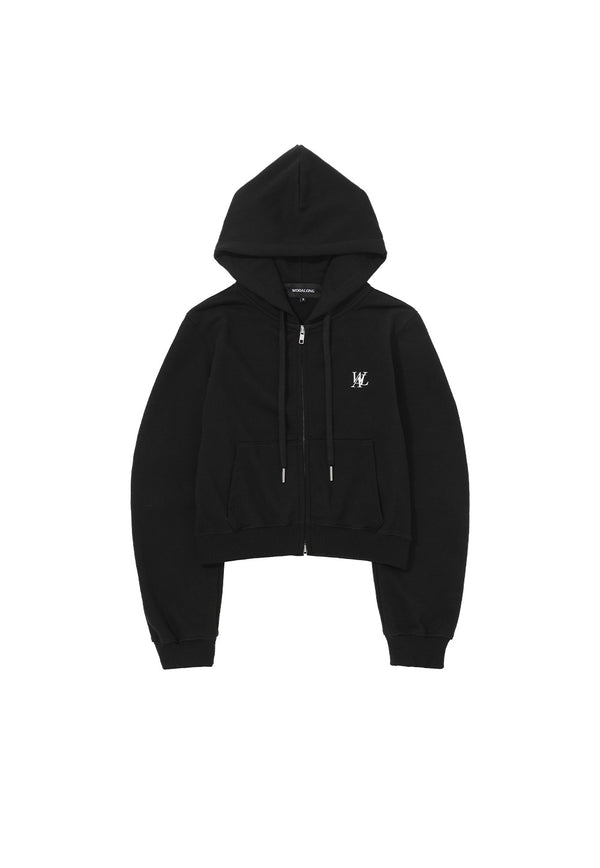 Signature tuck sleeve crop hood zip-up - BLACK