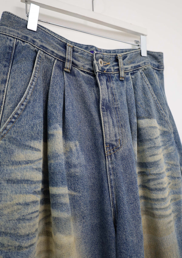 (UNISEX)Mud-Washed Wide Denim Pants