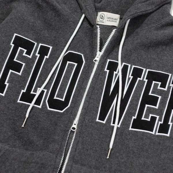 FLOWER FLEECE ZIP UP HOOD(CHARCOAL)