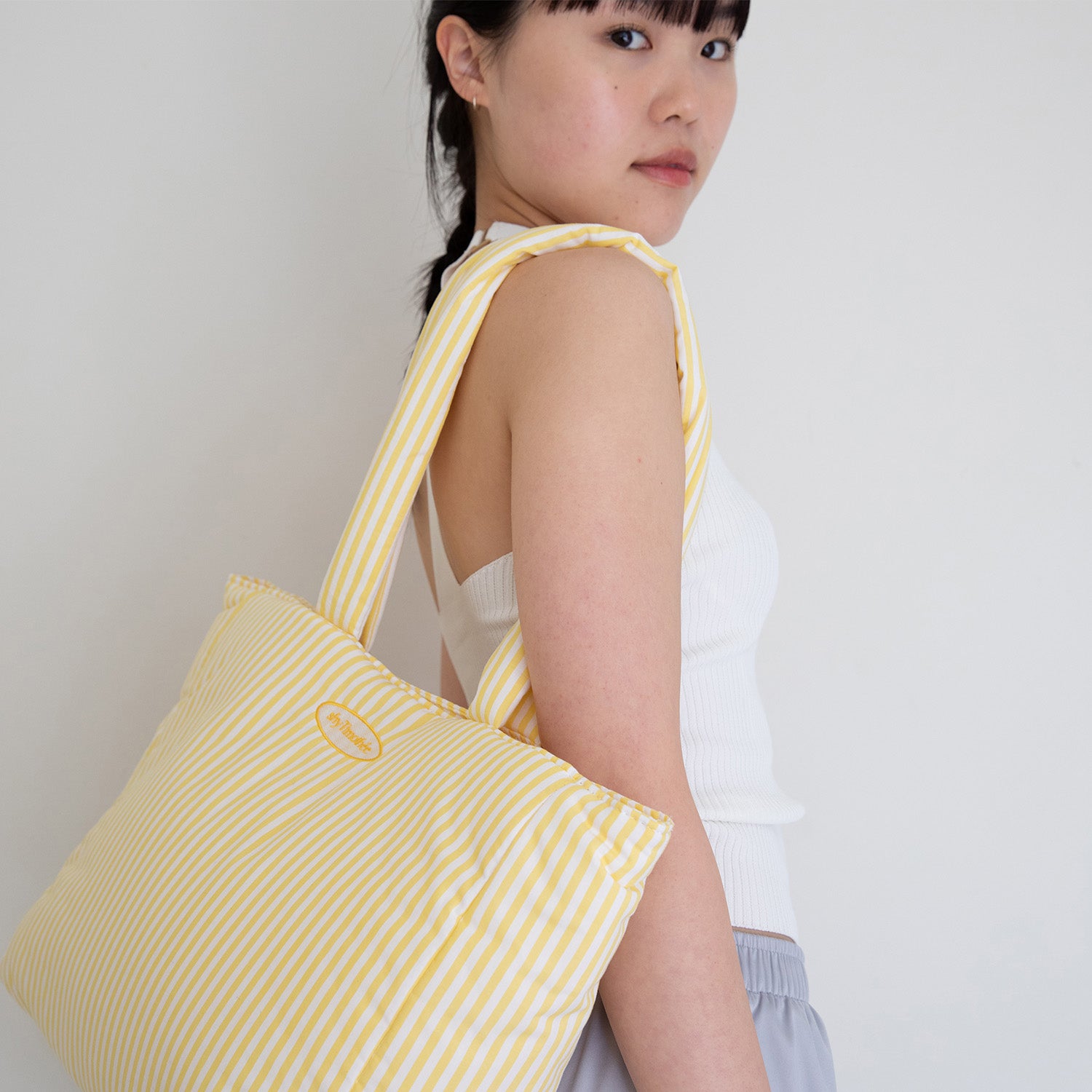 large stripe padded bag - yellow