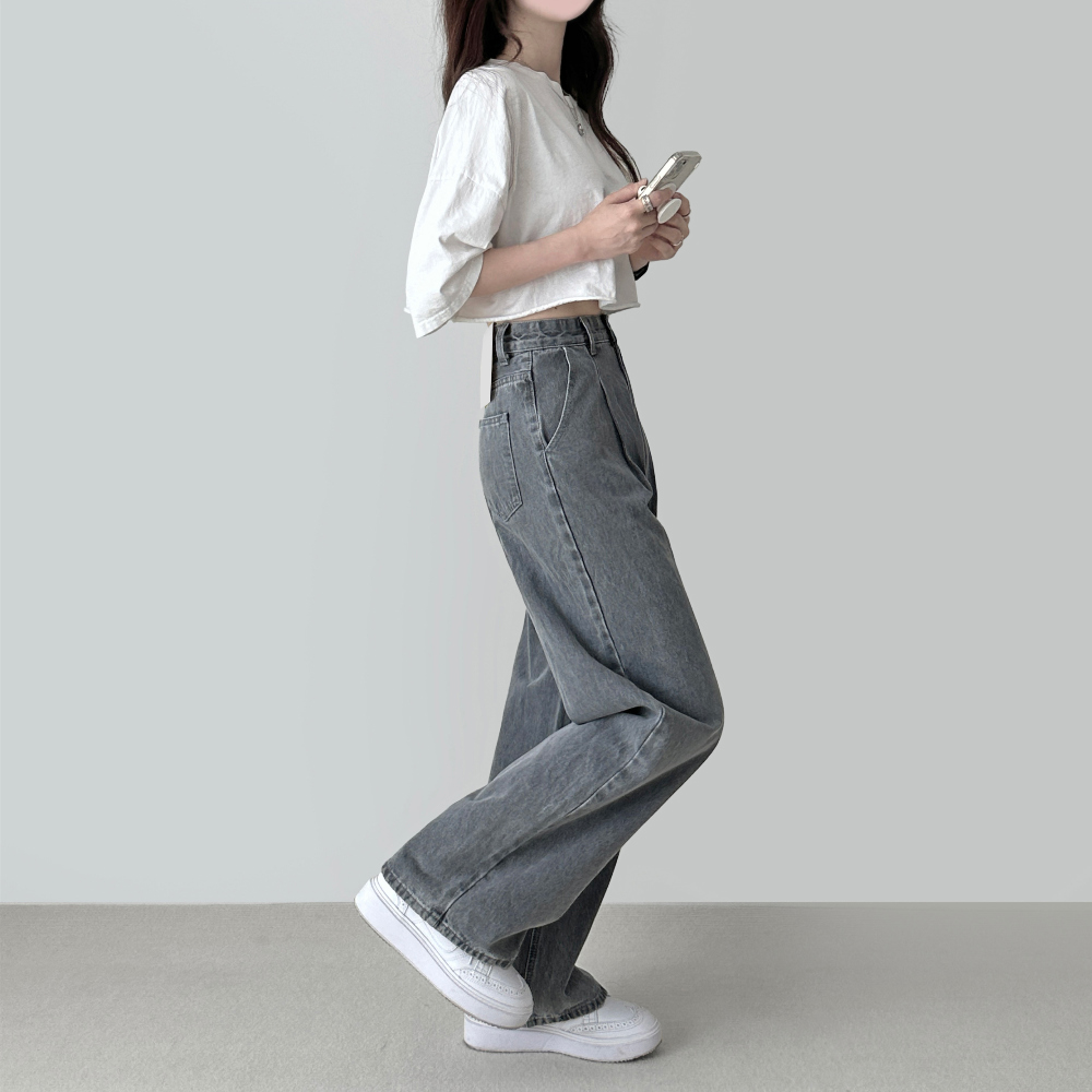 Tux pintuck denim wide pants