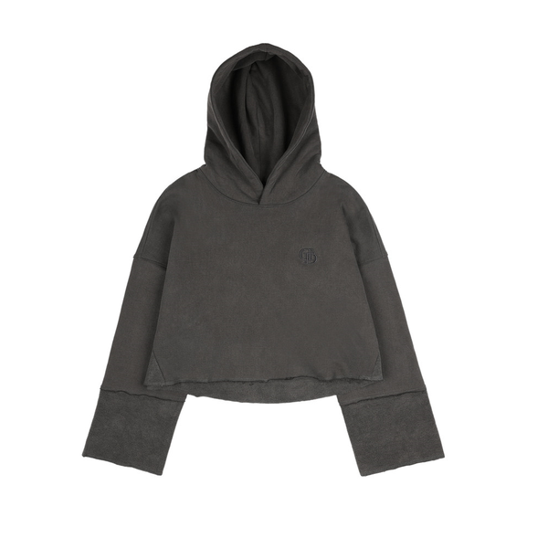 PIGMENT CUTTED CROP HOODIE_CHARCOAL