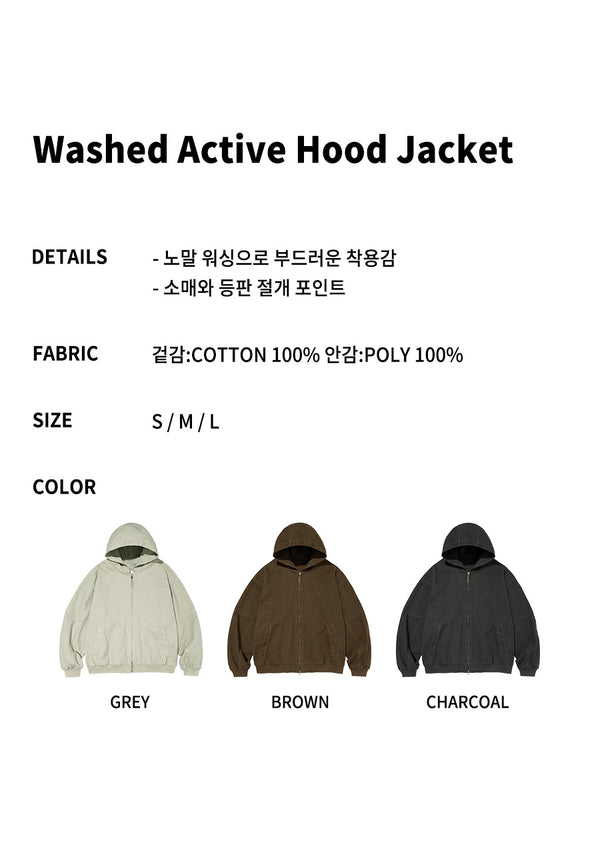 Washed Active Hood Jacket-Grey