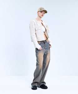 85-VIVAJ048 Multi-Color Crop Tweed Jacket Ivory