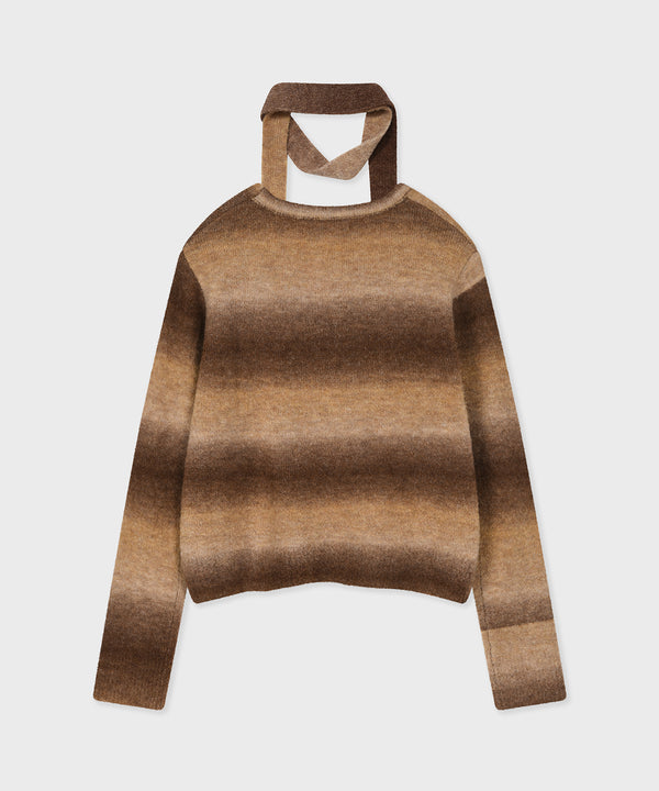 GRADATION STRIPE KNIT CARDIGAN BROWN