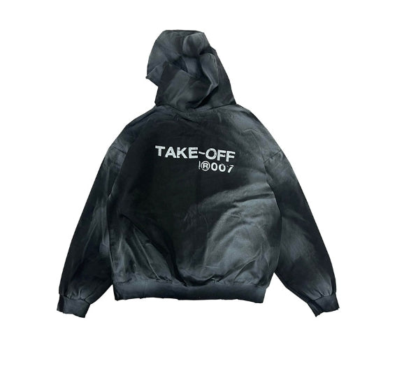 Dirty Off-Lettering Two-Way Hooded Zip-Up