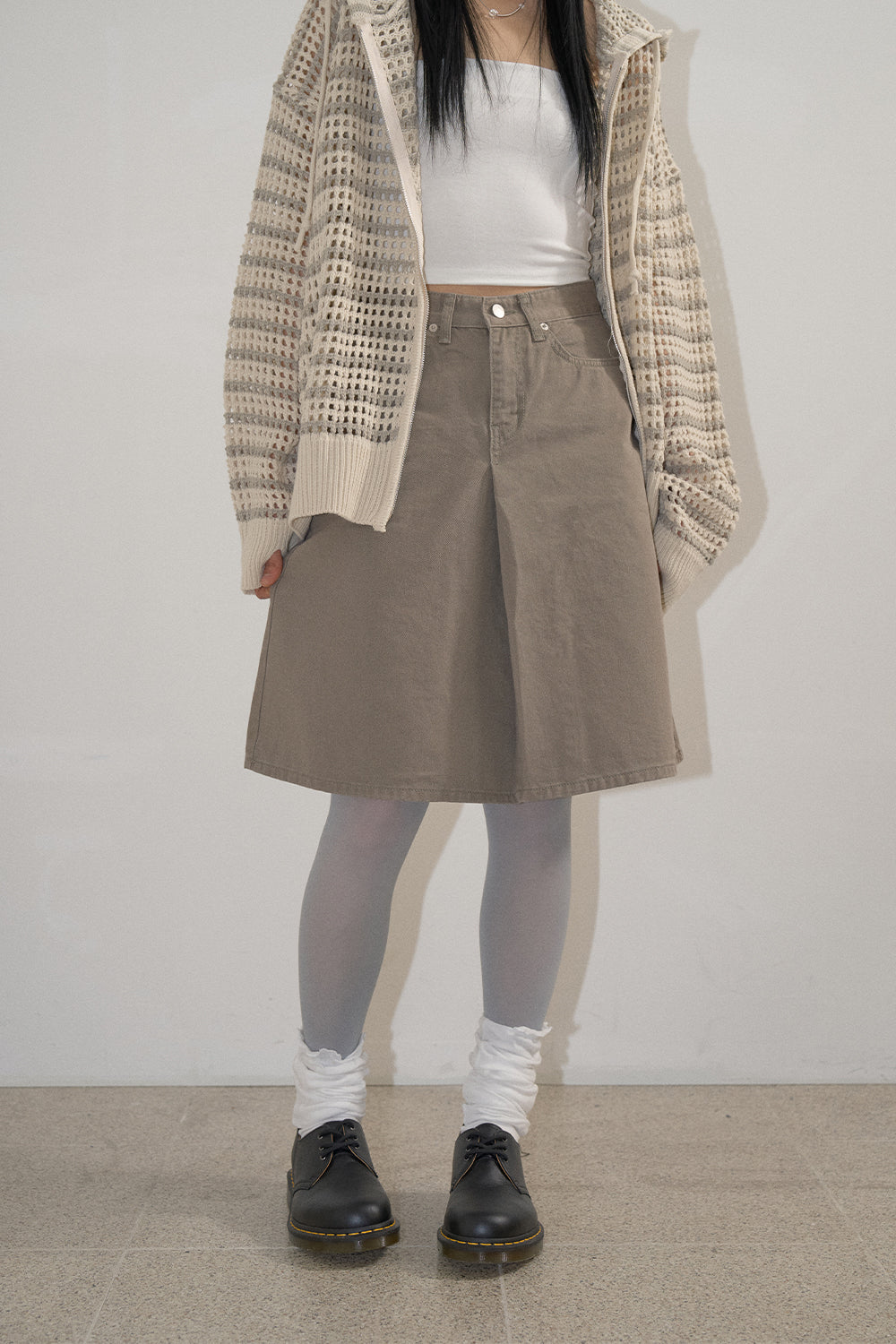 One pleated cotton midi skirt