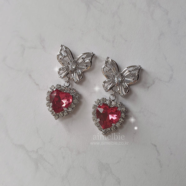 Butterfly and Crystal Heart Piercing - Rosepink