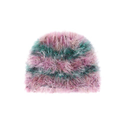 Handmade Stripe Hairy Beanie (PINK)