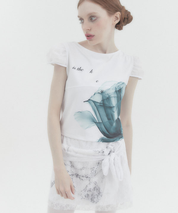 X-ray Rose Puff Cap Sleeve White