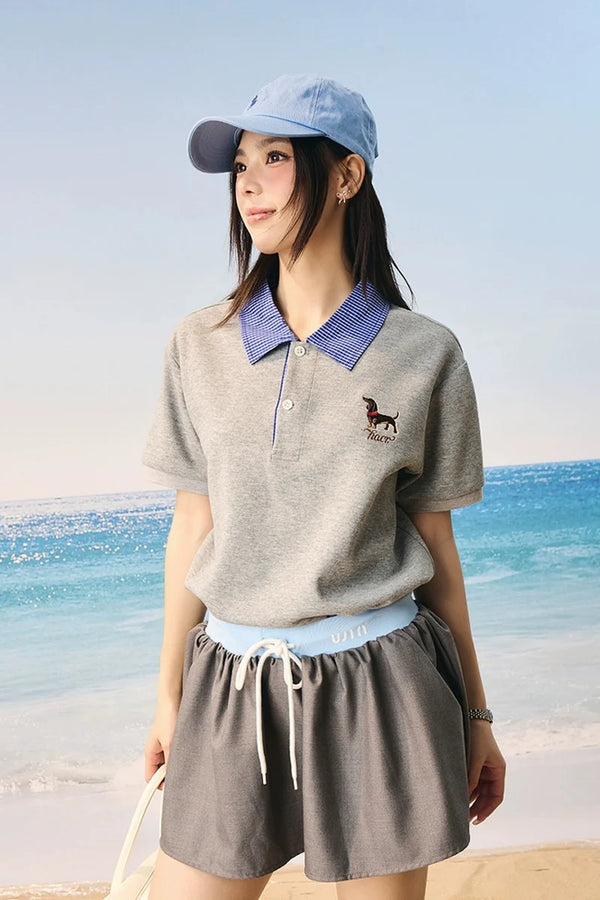 Plaid Collar Layered Polo Shirt