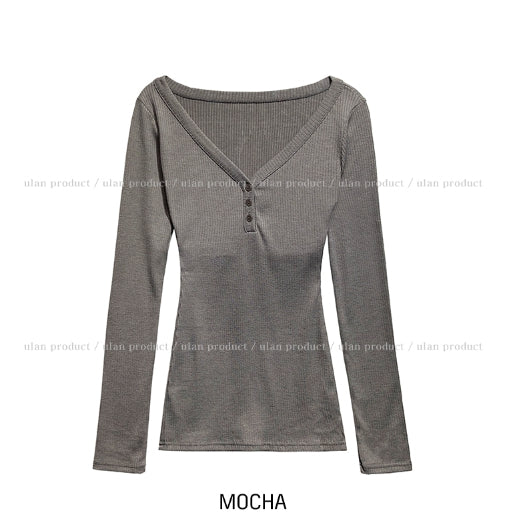 Hina Slim Long Ribbed Button Long Sleeve