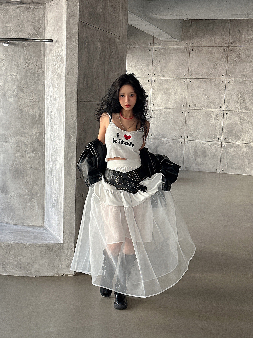 cancan frill see-through see-through long skirt