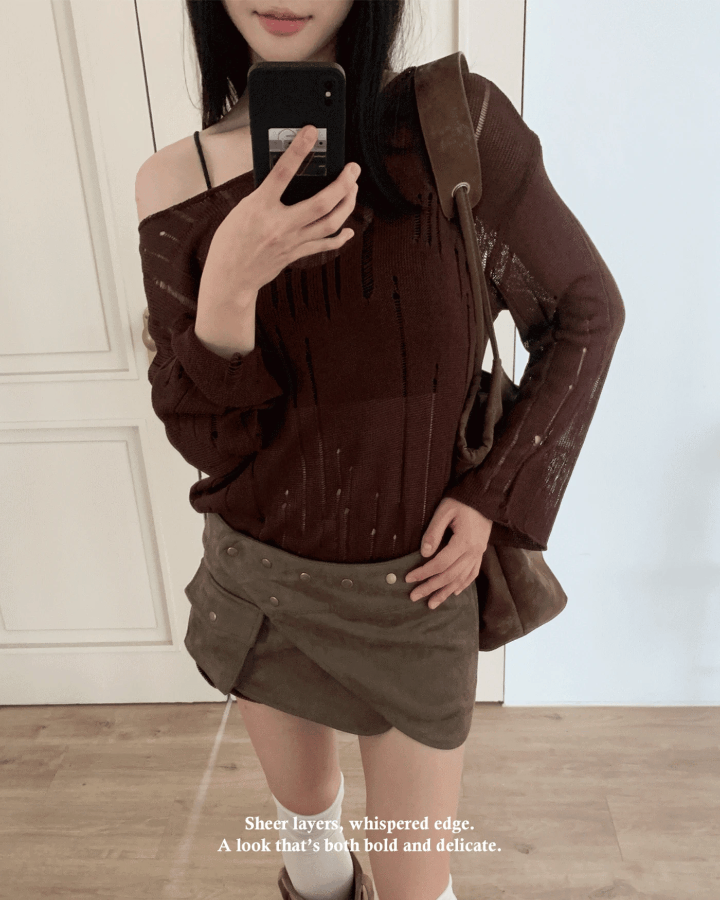 スラッシュダメージシースルールーズフィットロングスリーブニット (4 Colors)