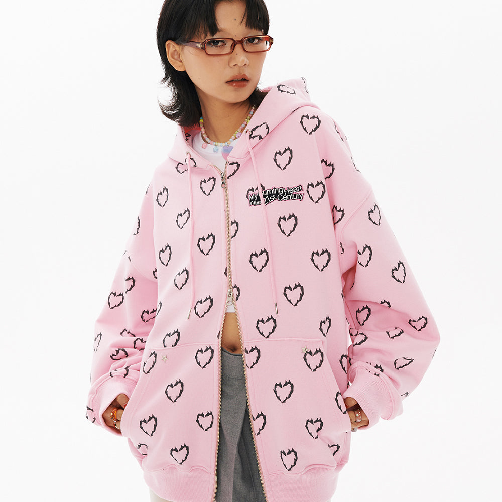 BN Heart Pattern Hood zip-up [2Color]