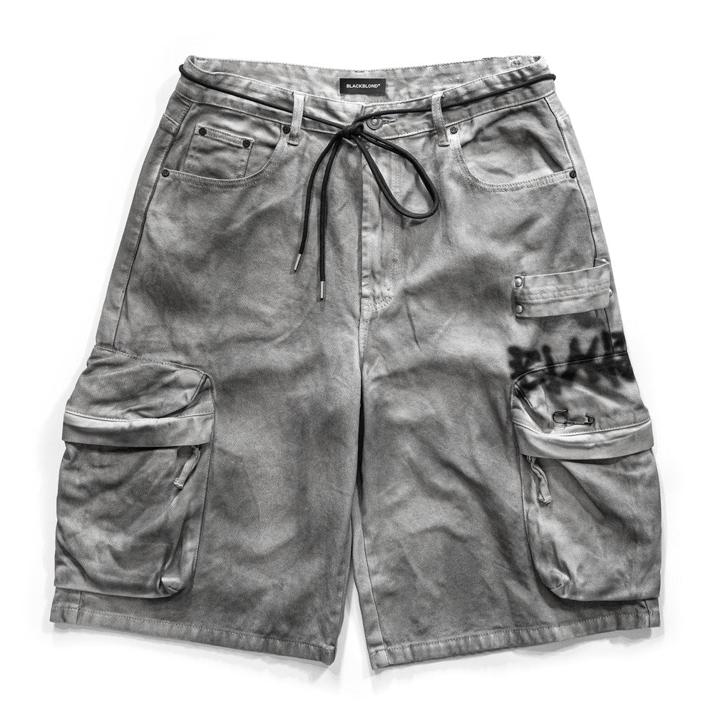 BBD Graffiti Logo Dirty Washing Cargo Shorts (Vintage Gray)