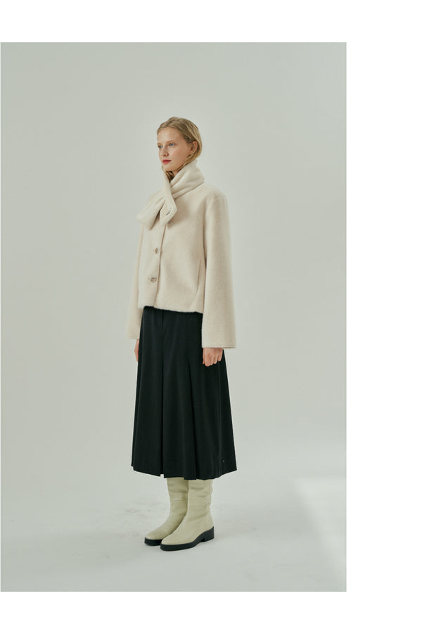 CRESENT RING simple fur muffler [ivory]