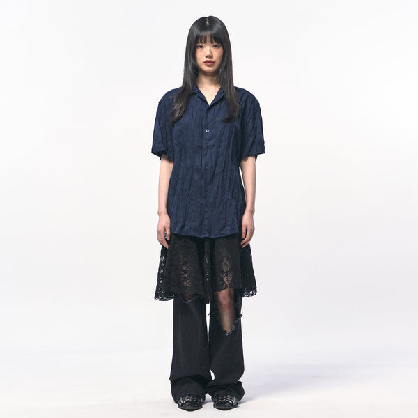 CRINKLE LINEN HALF SHIRTS NAVY