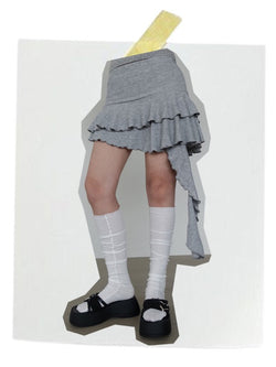 RUFFLE UNBALANCE TAIL MINI SKIRT (GRAY, BLACK 2COLORS!)
