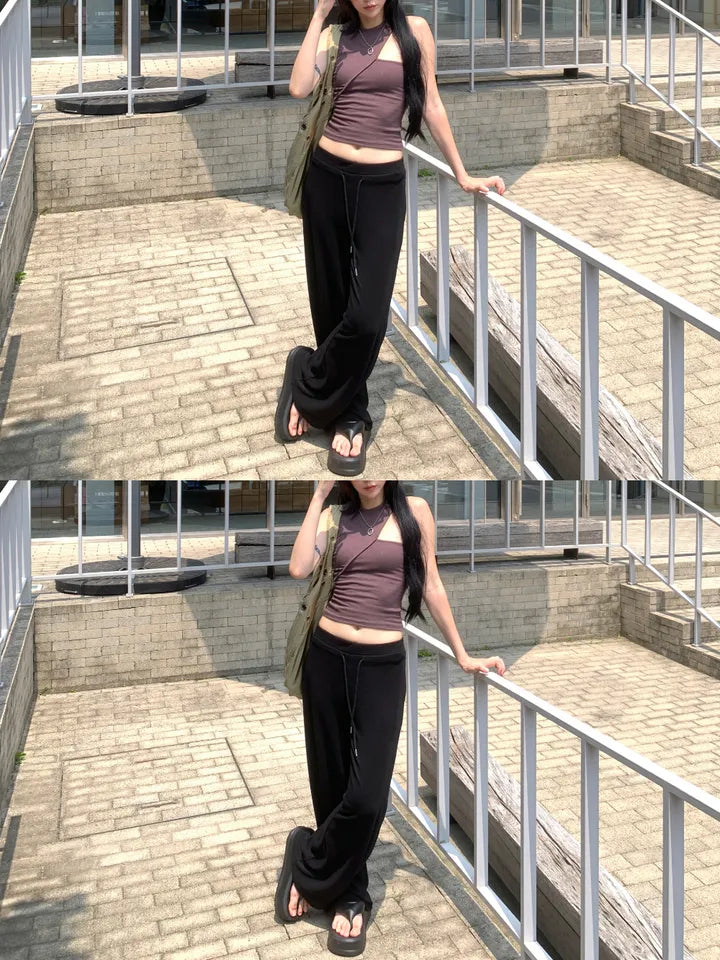  Urban Ease ワイドストリングロングパンツ (2 colors)