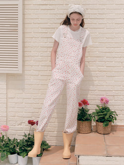 FLOWER DENIM OVERALL PANTS WHITE