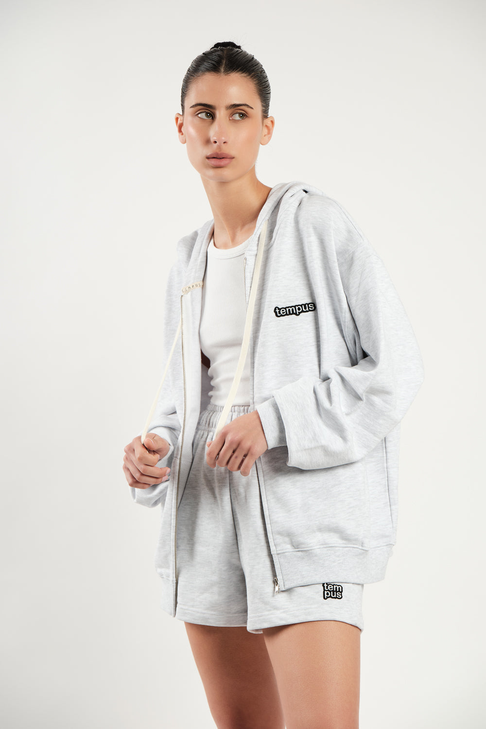 TEMPUS PATCH STANDARD HOOD ZIP-UP [WHITE MELANGE]