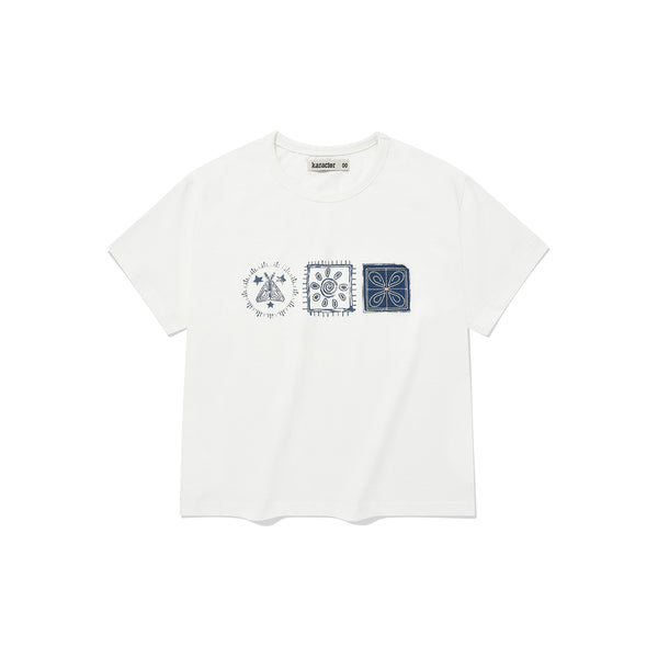 (w) Stamp crop half T-shirts / Off White