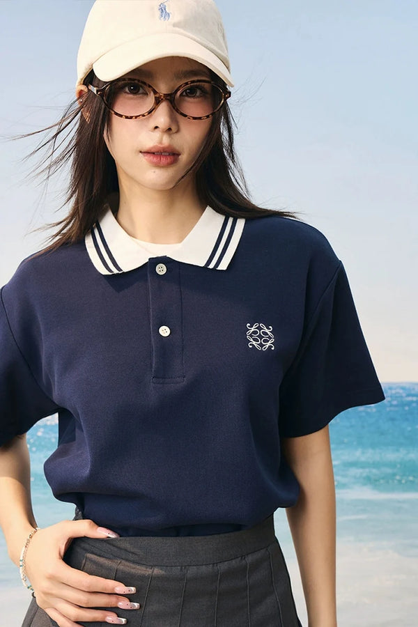 カラーブロックテクスチャーエンブロイダードポロ