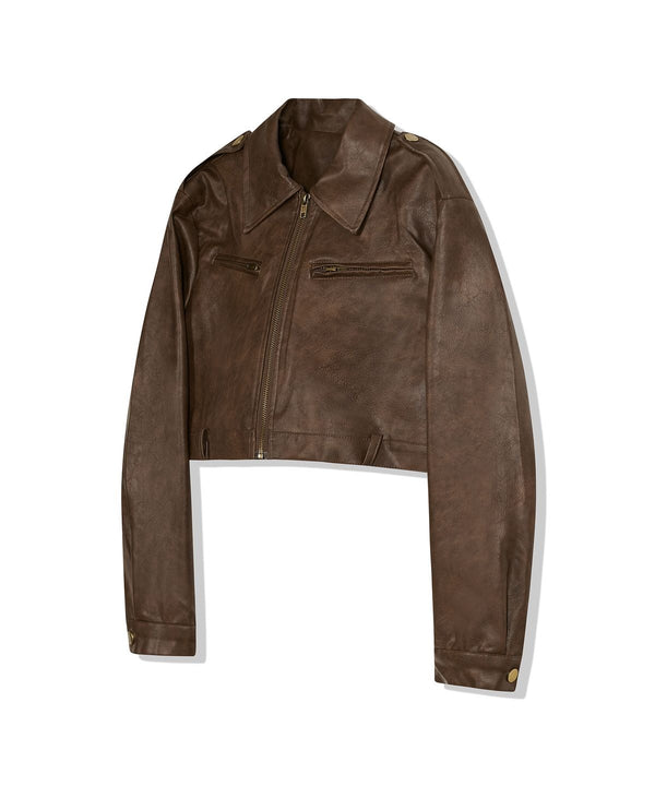 85-VIVAJ003 [Vegan Leather] Vintage Shape Crop Biker Leather jacket