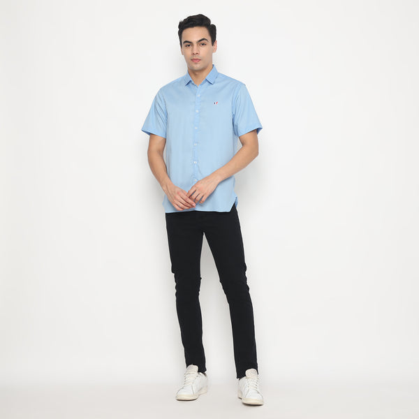 MON AKITA - Sato Men Short Sleeve Shirt Blue