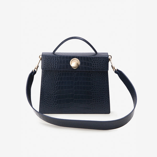 LAZEL CROC flap tote leather bag / Wani Navy