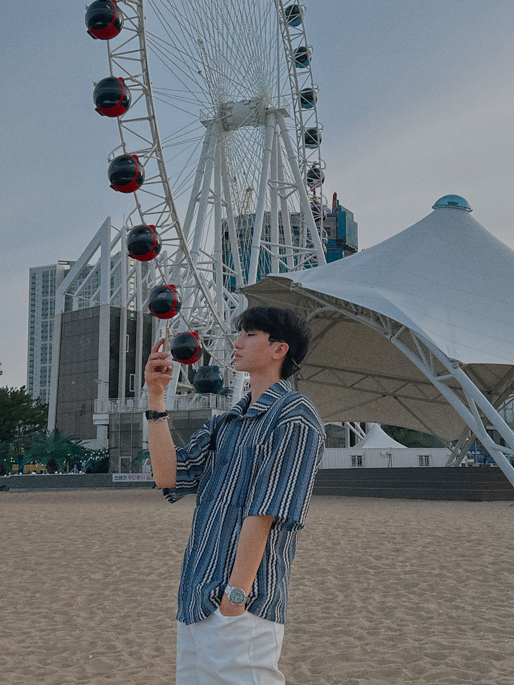 シャツ ASCLO Multi Stripe Knitting Short Sleeve Shirt (2color) ASCLO Multi Stripe Knitting Short Sleeve Shirt (2color