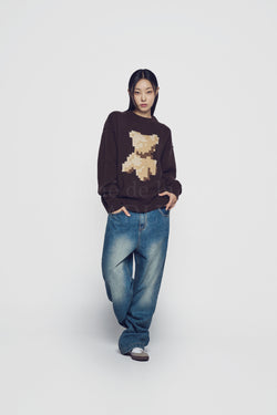 24FW PIXEL BEAR ARTWORK KNIT BROWN 