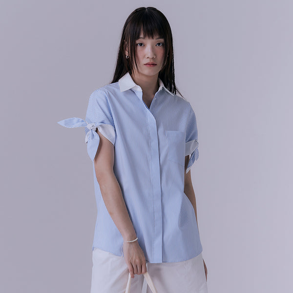 Knot stripe half sleeve shirts (BLUE STRIPE)