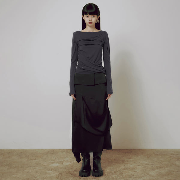 2.Drape Layered Maxi Skirt (FL-241_Black)