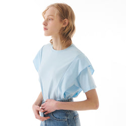 CUTTING LINE FRILL T SHIRT SKY BLUE