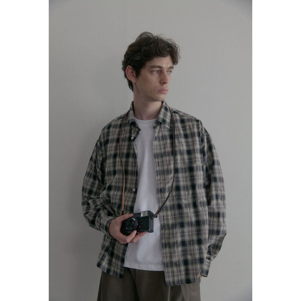 Vintage washing beige check shirts