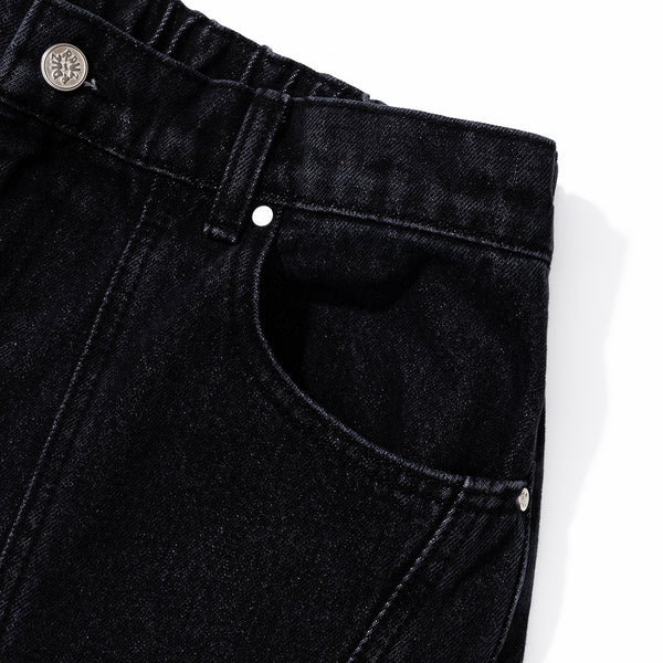 DIAGONAL CUT DENIM PANTS
 - BLACK