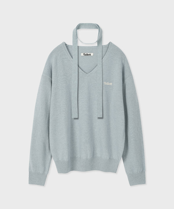 SMALL STORY LOGO V-NECK KNIT SKY BLUE