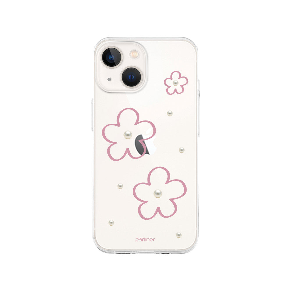 [handmade] pink flower pearl jelly hard case