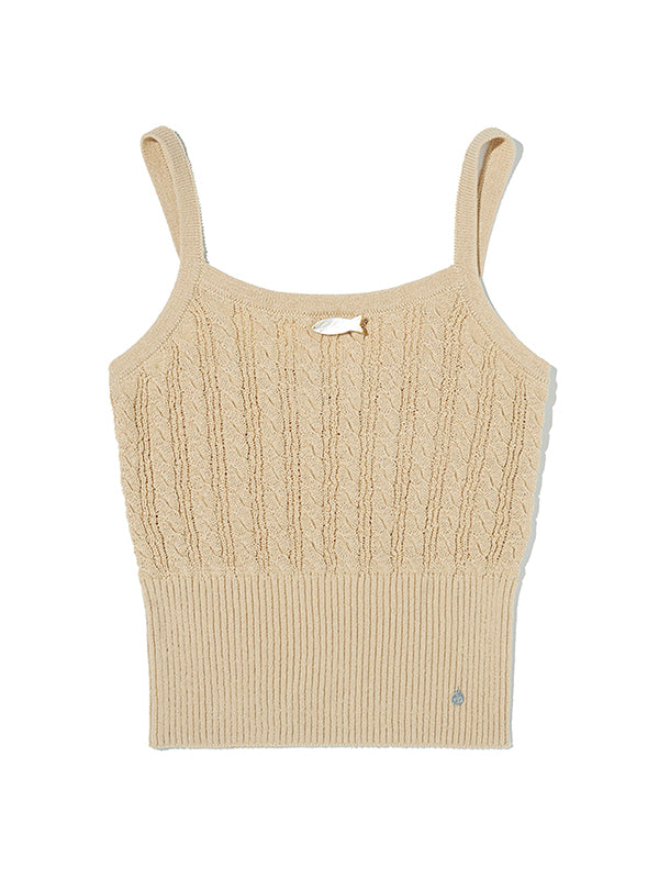 CABLE PATTERN KNIT SLEEVELESS [BEIGE]