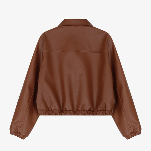 Leather Crop Jumper Brown