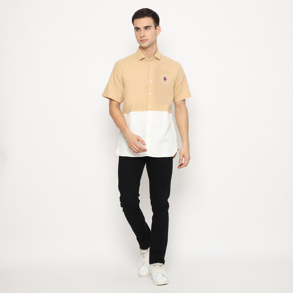 MON AKITA - Ito Men Short Sleeve Shirt Beige White