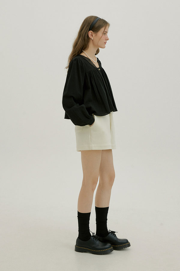 WOOL BANDING SHORTS - IVORY