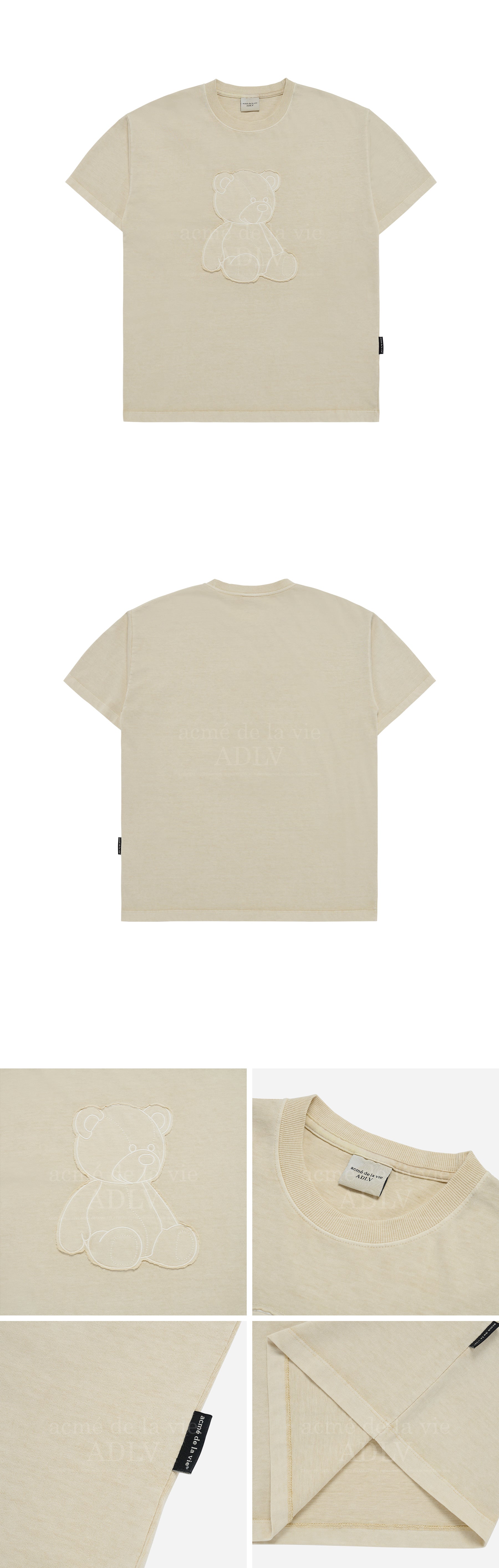 [24SS] BEAR APPLIQUE PIGMENT WASHING SHORT SLEEVE T-SHIRT BEIGE